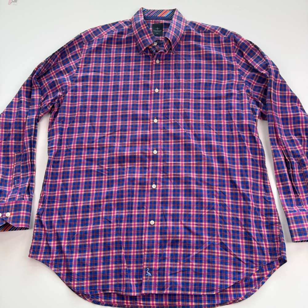 Tailorbyrd Collection Mens XXL Blue Pink Plaid Long Sleeve Button Down Shirt